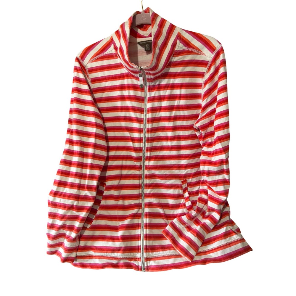 Tommy Bahama Womens Orange‎ Pink Striped Full Zip Mock Neck Track Jacket Large